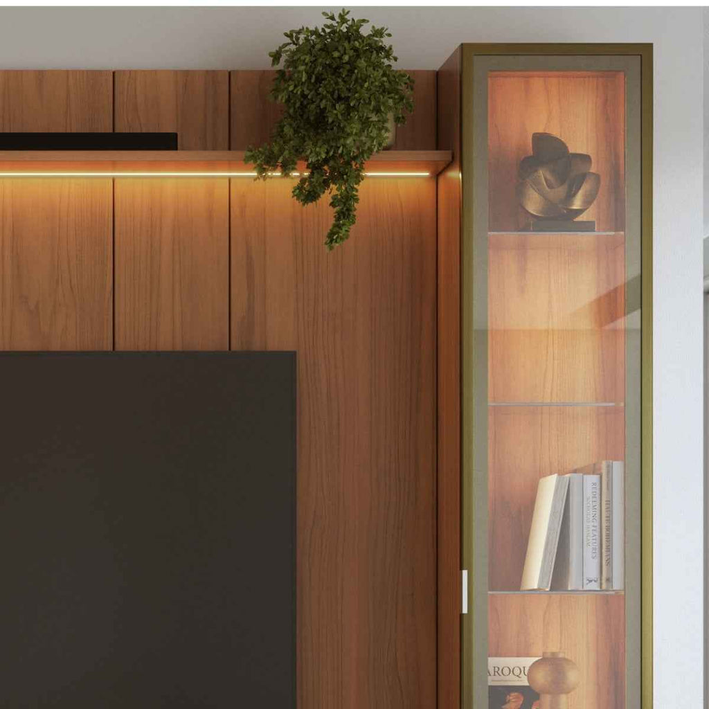 Estante para TV até 85 Polegadas com 2 Cristaleiras Vidro Reflecta 100% MDF com Led Neon Float 291cm