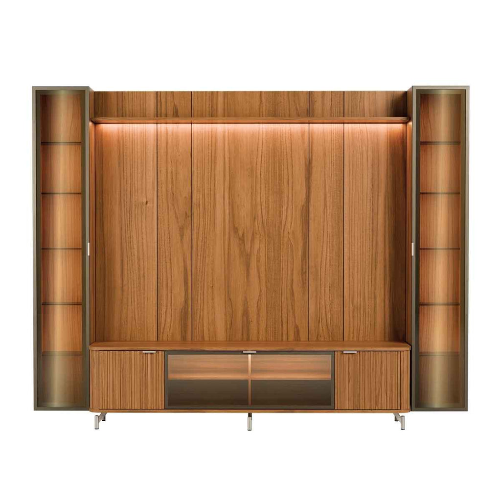 Estante para TV até 85 Polegadas com 2 Cristaleiras Vidro Reflecta 100% MDF com Led Neon Float 291cm