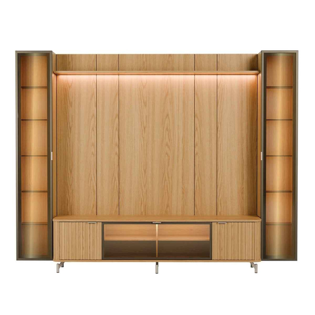 Estante para TV até 85 Polegadas com 2 Cristaleiras Vidro Reflecta 100% MDF com Led Neon Float 291cm