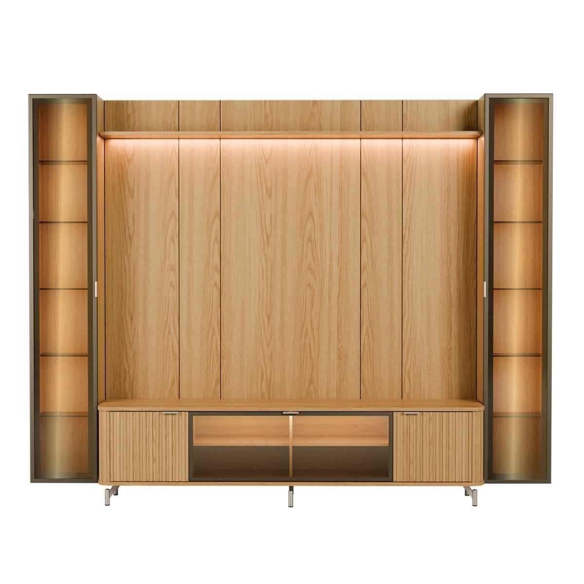 Estante para TV até 85 Polegadas com 2 Cristaleiras Vidro Reflecta 100% MDF com Led Neon Float 291cm