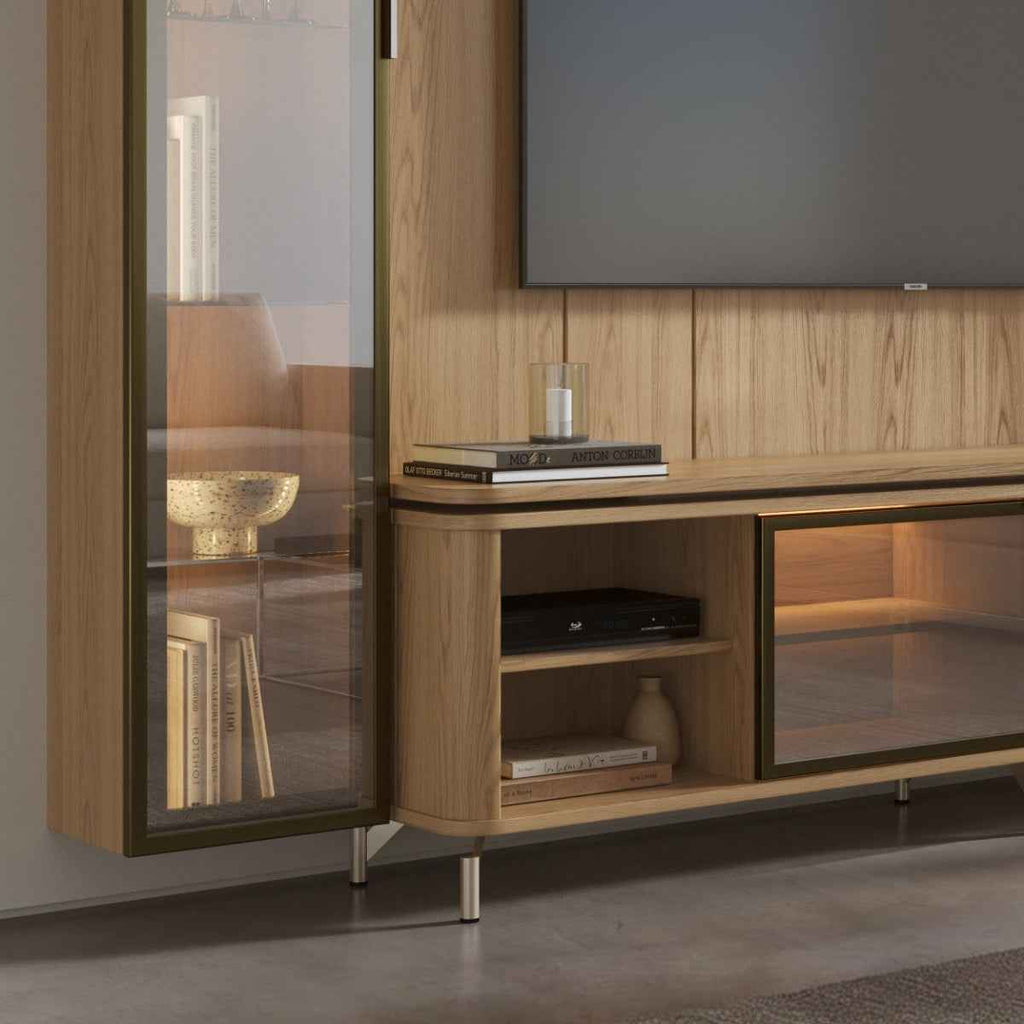 Estante para TV até 85 Polegadas com Prateleiras e Cristaleira Vidro Reflecta 100% MDF com Led Lincoln Float 291cm