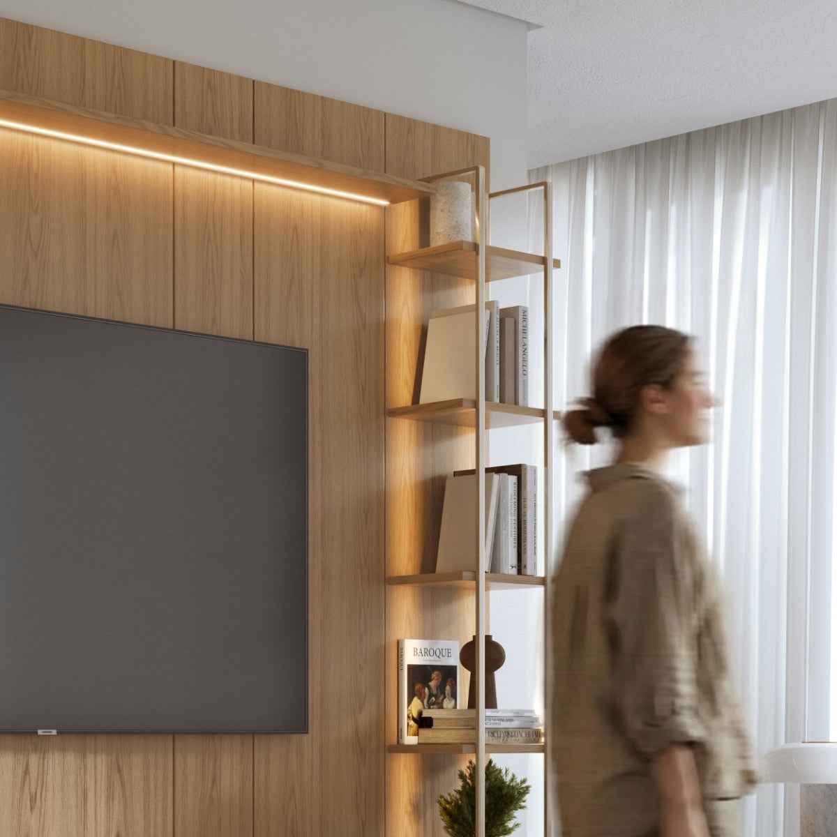 Estante para TV até 85 Polegadas com Prateleiras e Cristaleira Vidro Reflecta 100% MDF com Led Lincoln Float 291cm