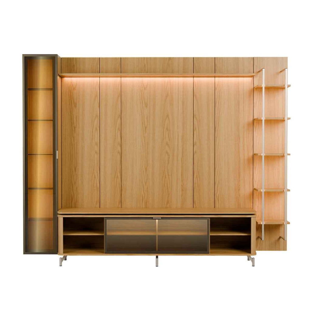 Estante para TV até 85 Polegadas com Prateleiras e Cristaleira Vidro Reflecta 100% MDF com Led Lincoln Float 291cm