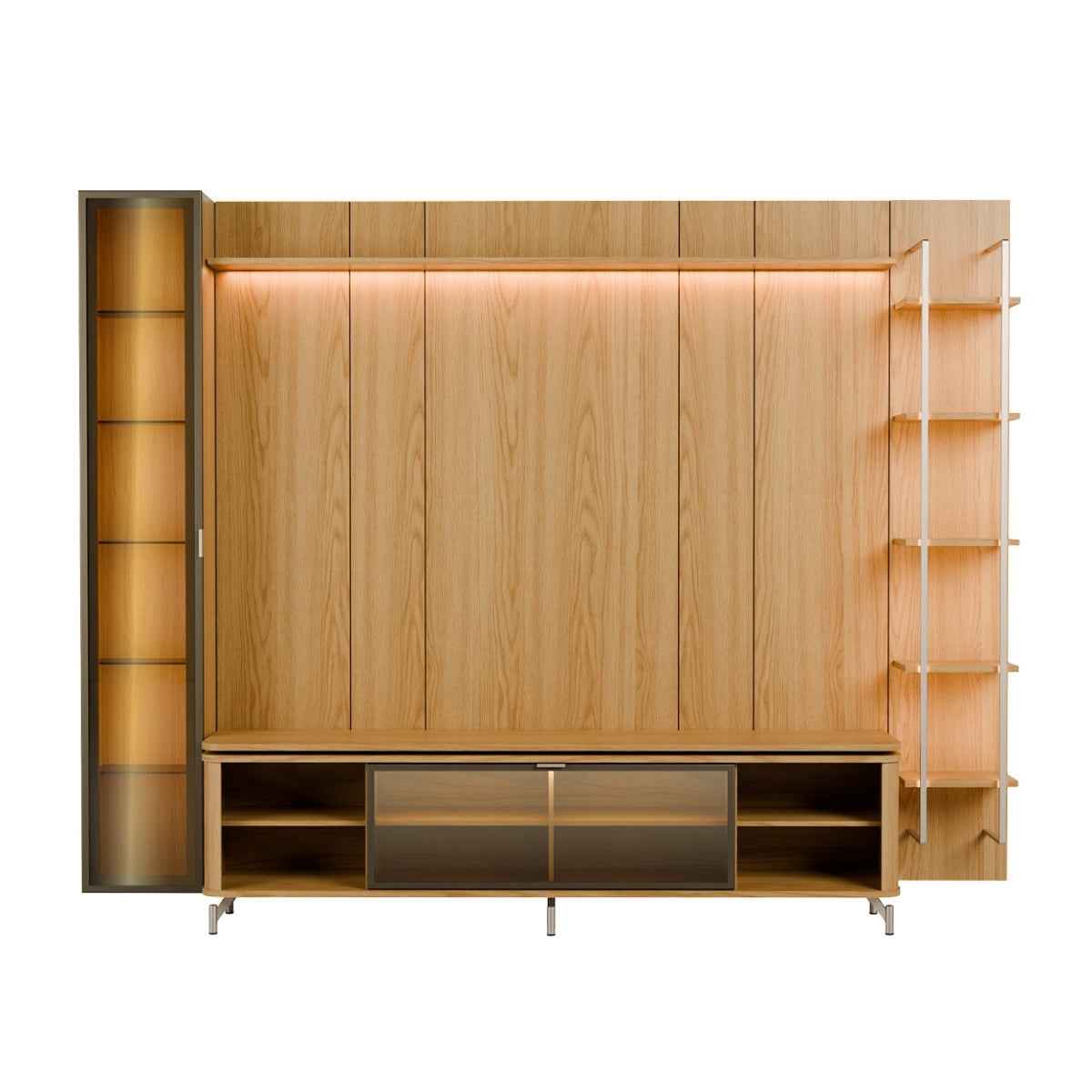 Estante para TV até 85 Polegadas com Prateleiras e Cristaleira Vidro Reflecta 100% MDF com Led Lincoln Float 291cm
