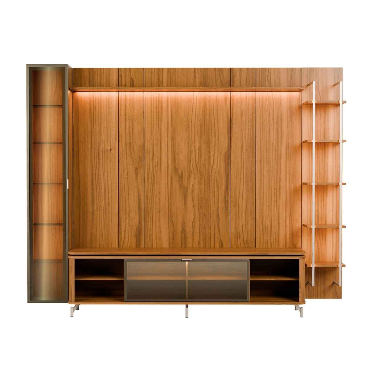 Estante para TV até 85 Polegadas com Prateleiras e Cristaleira Vidro Reflecta 100% MDF com Led Lincoln Float 291cm