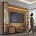 Estante para TV até 85 Polegadas com Prateleiras e Cristaleira Vidro Reflecta 100% MDF com Led Neon Float 291cm