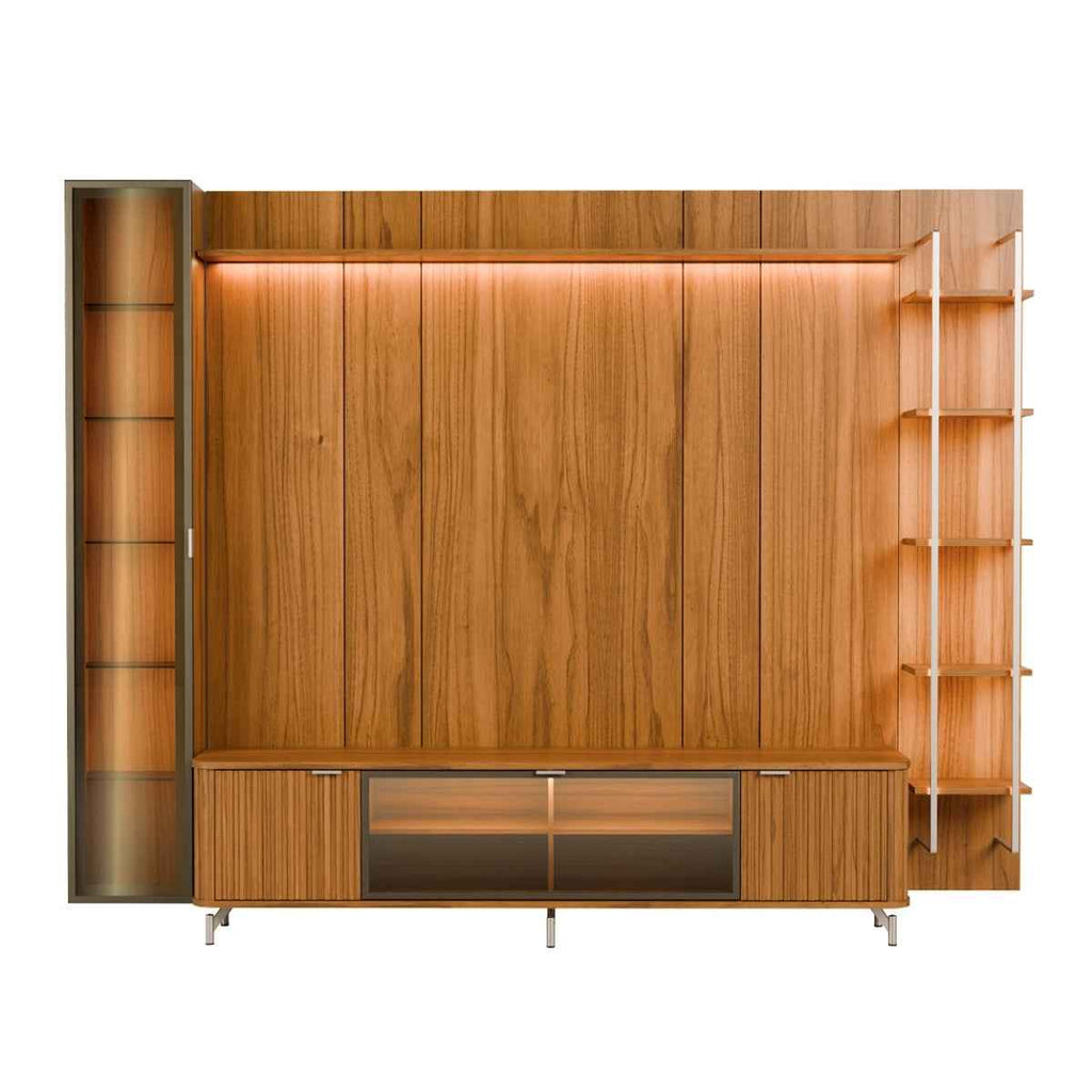 Estante para TV até 85 Polegadas com Prateleiras e Cristaleira Vidro Reflecta 100% MDF com Led Neon Float 291cm