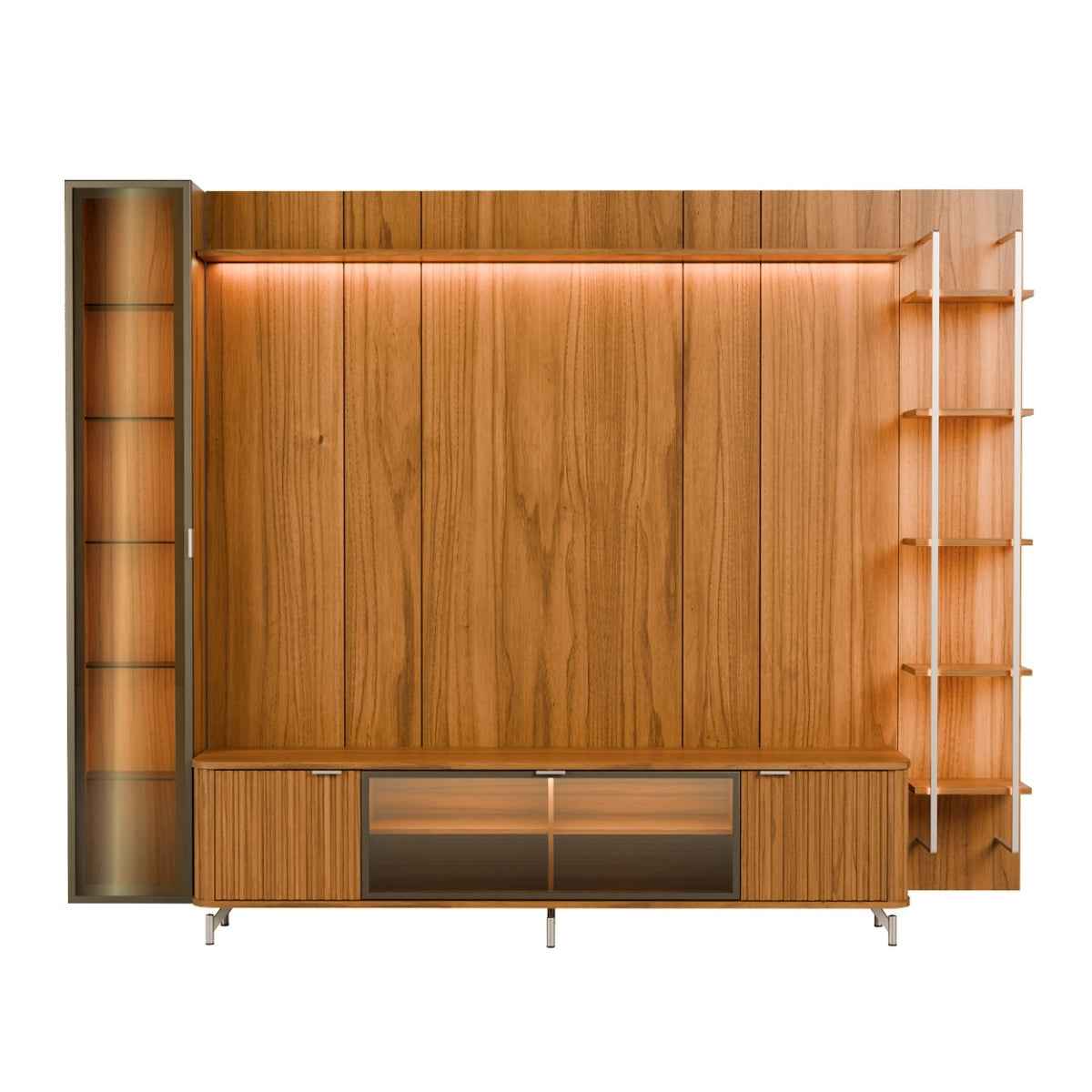 Estante para TV até 85 Polegadas com Prateleiras e Cristaleira Vidro Reflecta 100% MDF com Led Neon Float 291cm