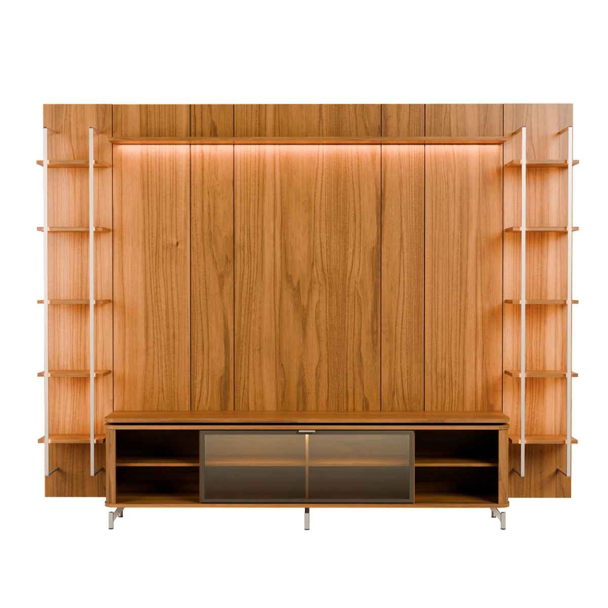 Estante para TV até 85 Polegadas Vidro Reflecta com Prateleiras 100% MDF com Led Lincoln Float 291cm