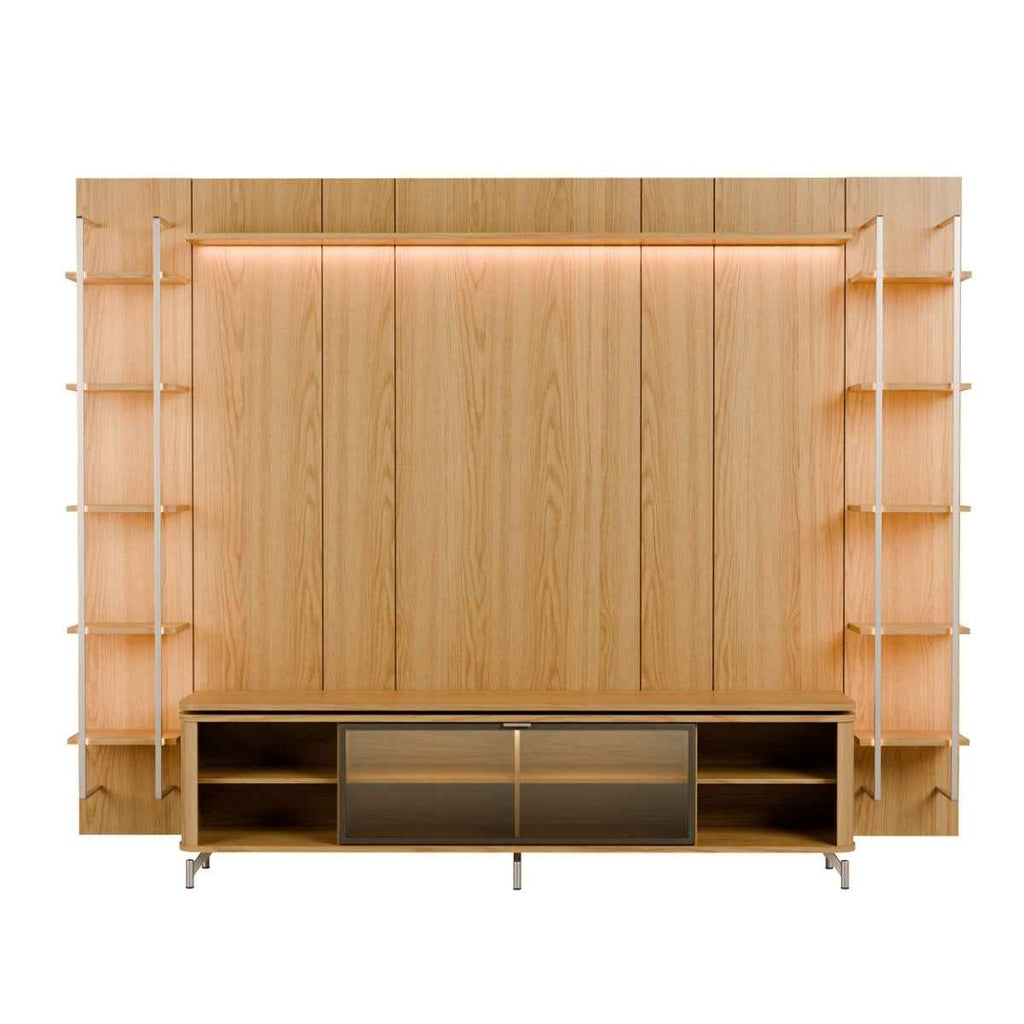 Estante para TV até 85 Polegadas Vidro Reflecta com Prateleiras 100% MDF com Led Lincoln Float 291cm