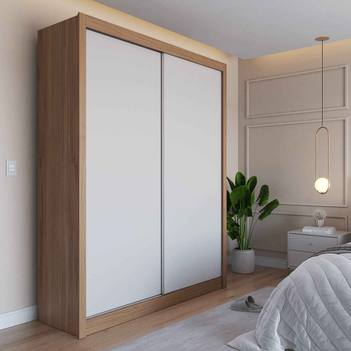 Guarda-Roupa Casal 2 Portas de Correr 4 Gavetas Montclair 186cm Canella com Off-White Fosco