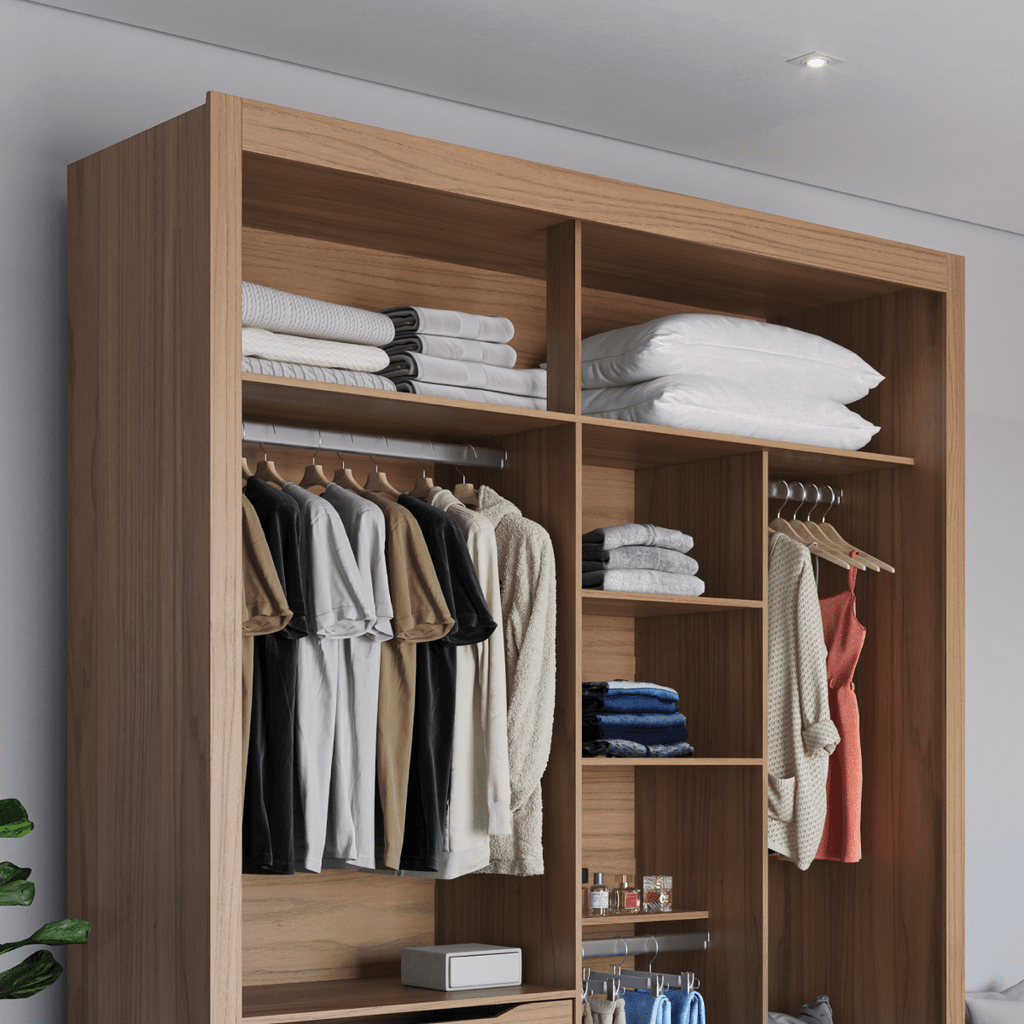 Guarda-Roupa Casal com Espelho 2 Portas de Correr 4 Gavetas Montclair 186cm Canella com Off-White Fosco