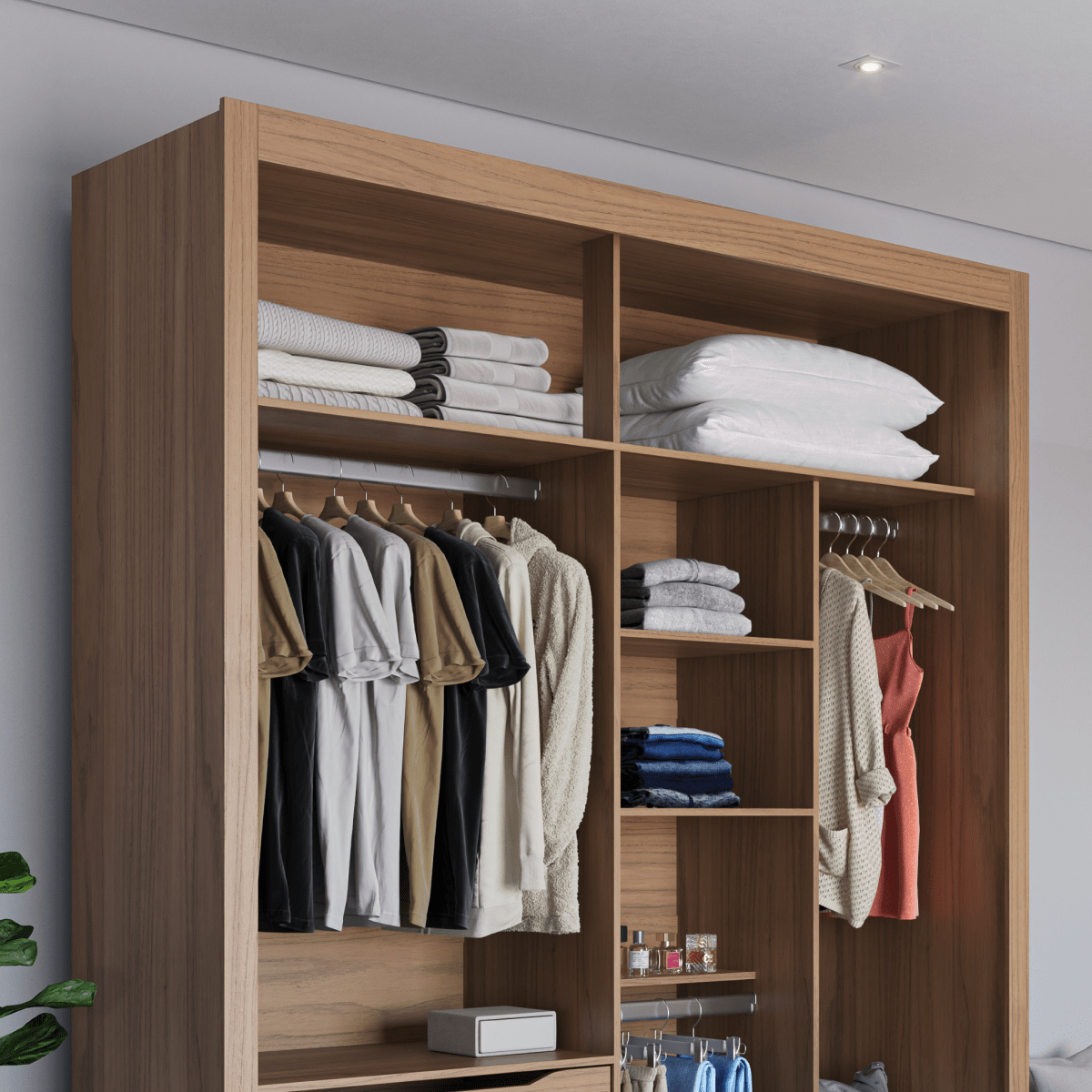 Guarda-Roupa Casal 2 Portas de Correr 4 Gavetas Montclair 186cm Canella com Off-White Fosco