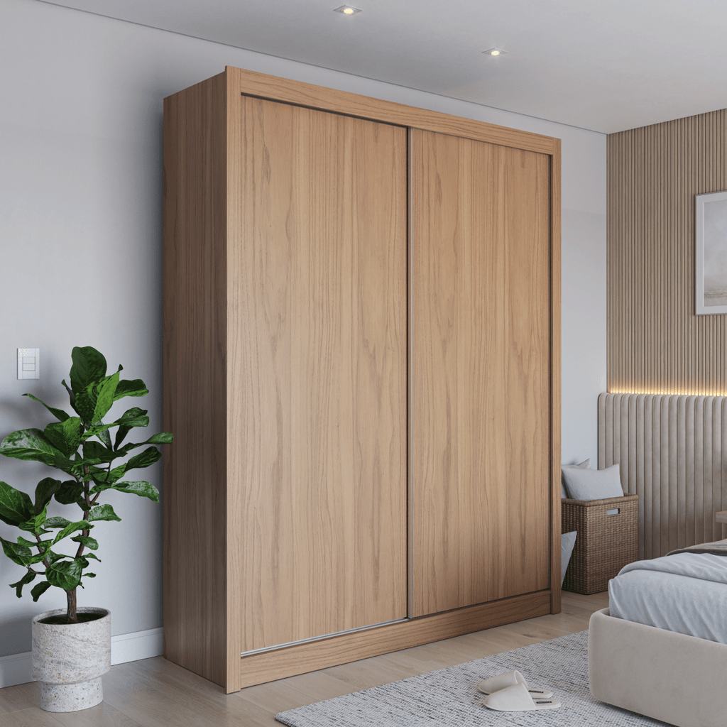 Guarda-Roupa Casal 2 Portas de Correr 4 Gavetas Montclair 186cm Canella com Off-White Fosco