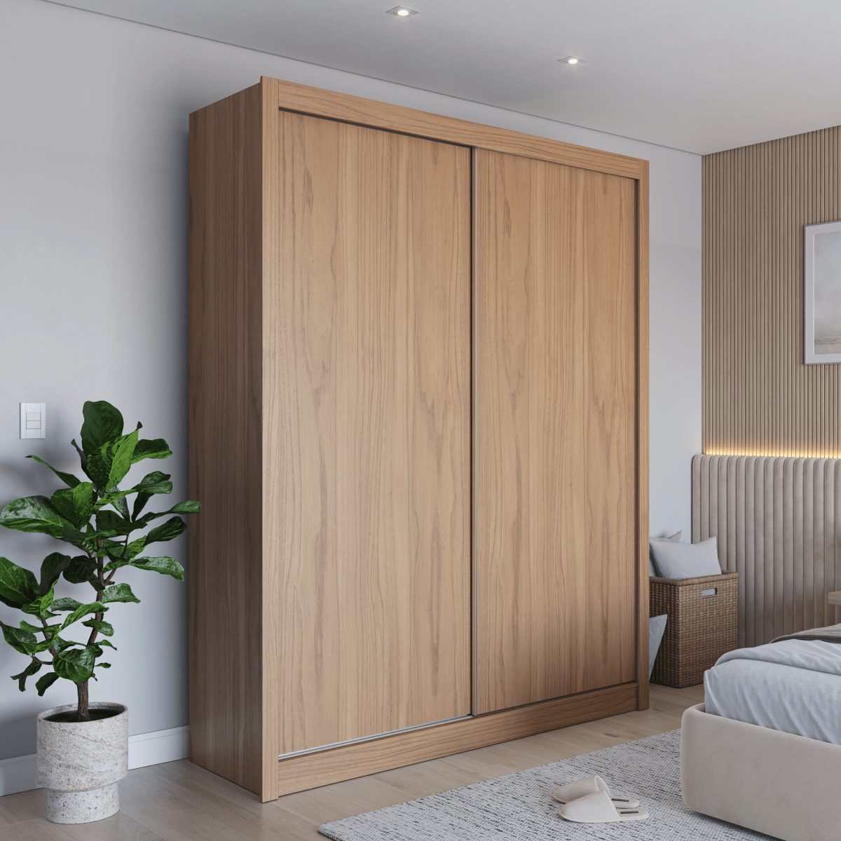 Guarda-Roupa Casal 2 Portas de Correr 4 Gavetas Montclair 186cm Canella com Off-White Fosco