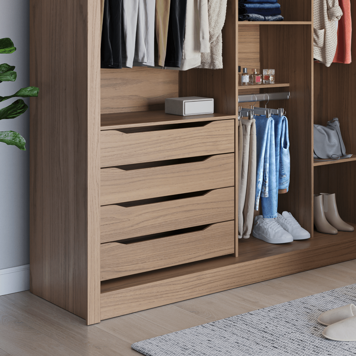 Guarda-Roupa Casal 2 Portas de Correr 4 Gavetas Montclair 186cm Canella com Off-White Fosco