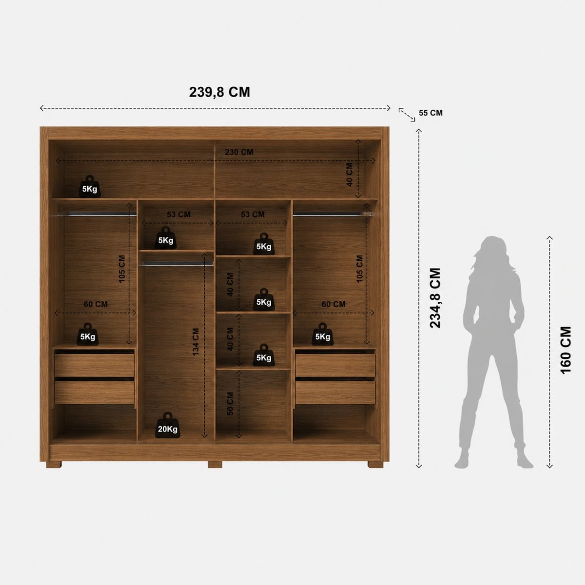 Guarda-Roupa Casal 2 Portas de Correr com Espelho Soho 238cm