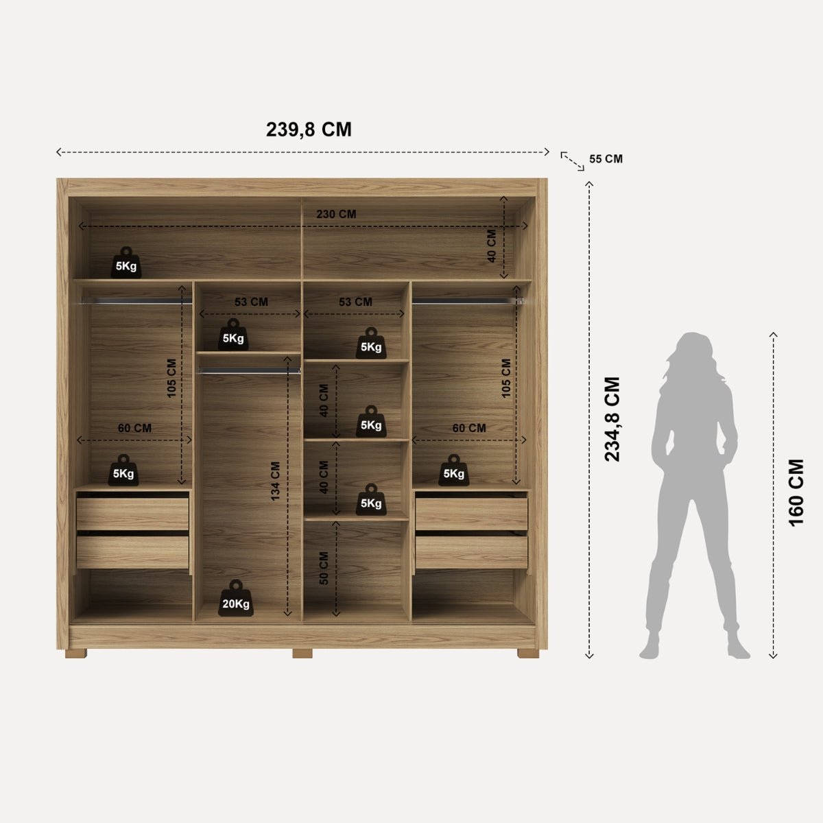 Guarda-Roupa Casal 2 Portas de Correr com Espelho Soho 238cm