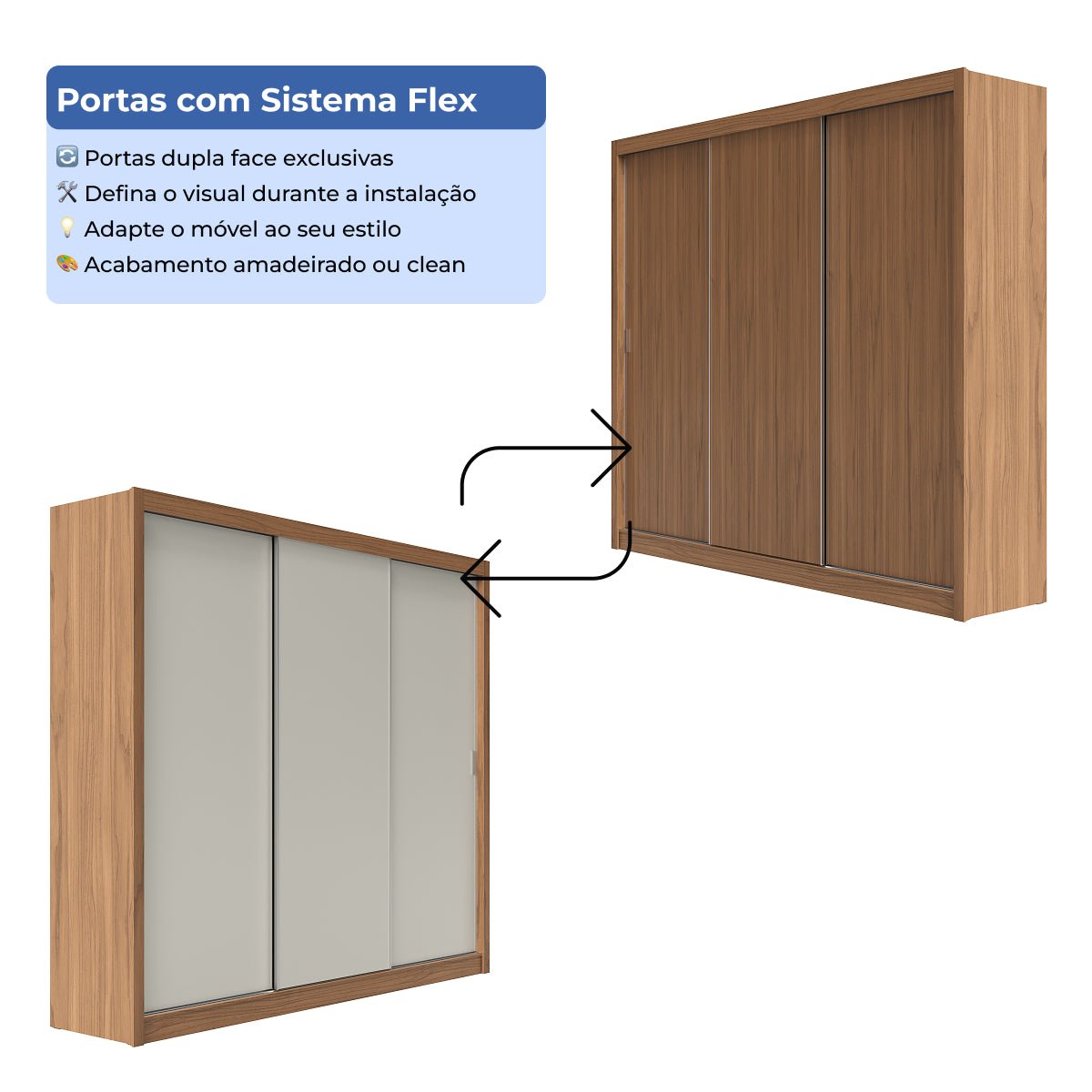 Guarda-Roupa Casal 3 Portas de Correr 8 Gavetas Montclair 275 cm Canella com Off-White Fosco