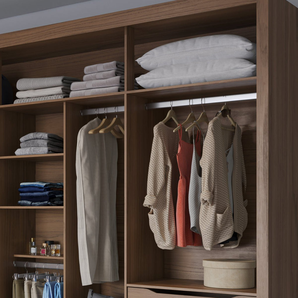 Guarda-Roupa Casal 3 Portas de Correr 8 Gavetas Montclair 275 cm Canella com Off-White Fosco
