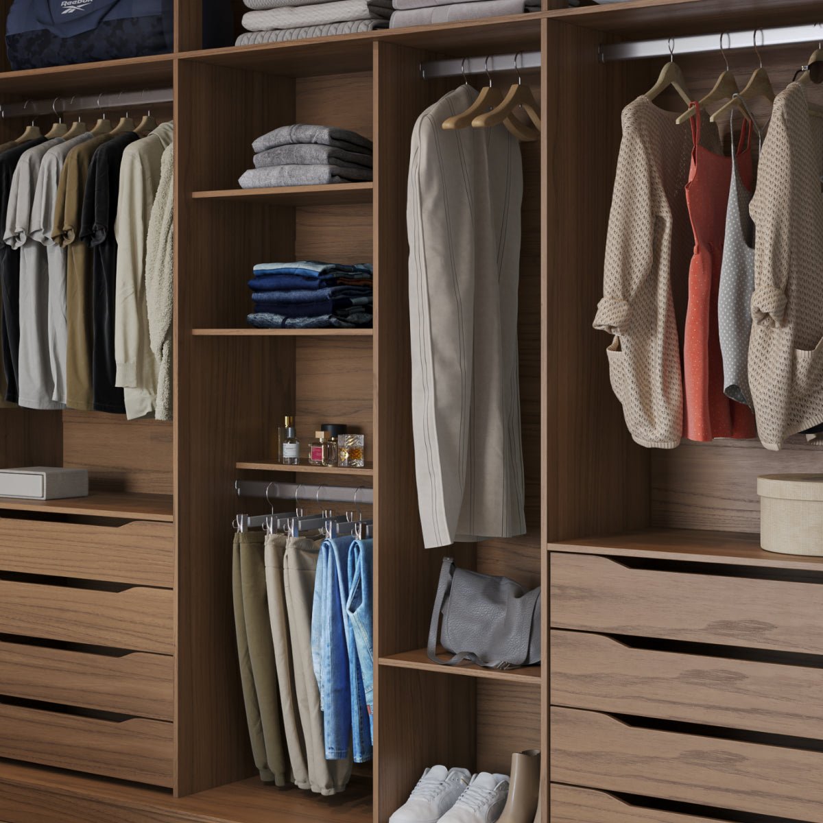 Guarda-Roupa Casal 3 Portas de Correr 8 Gavetas Montclair 275 cm Canella com Off-White Fosco
