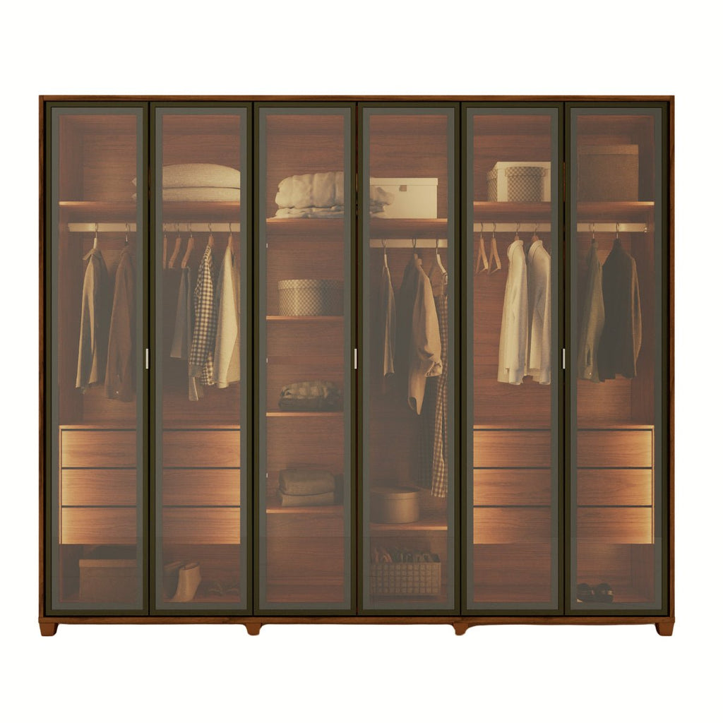 Guarda-Roupa Casal 6 Portas Reflecta com Led 100% MDF Speculum 274cm