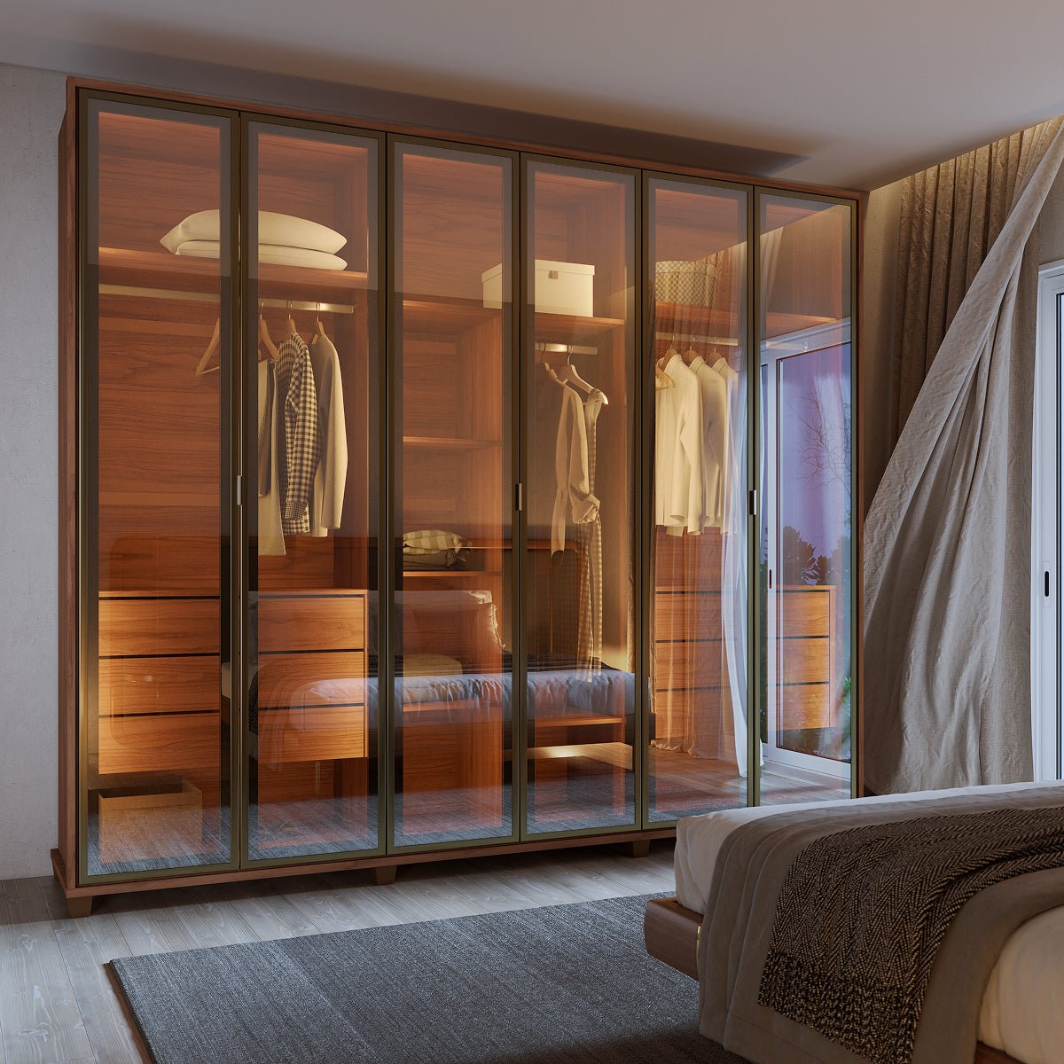 Guarda-Roupa Casal 6 Portas Reflecta com Led 100% MDF Speculum 274cm