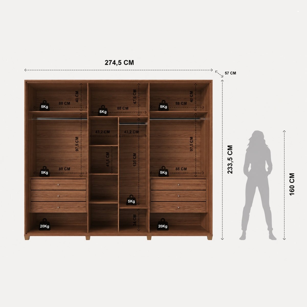 Guarda-Roupa Casal 6 Portas Reflecta com Led 100% MDF Speculum 274cm