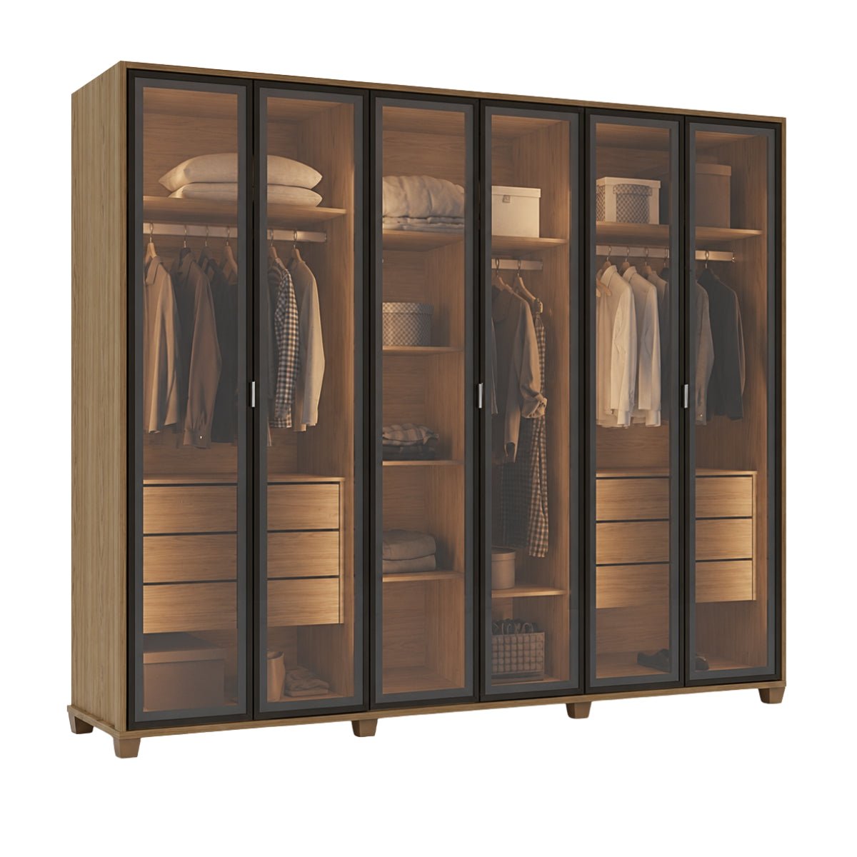 Guarda-Roupa Casal 6 Portas Reflecta com Led 100% MDF Speculum 274cm