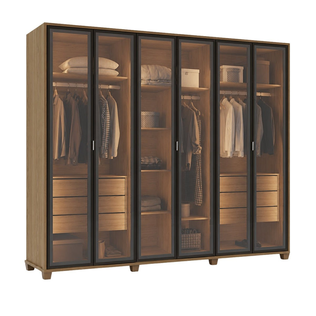 Guarda-Roupa Casal 6 Portas Reflecta com Led 100% MDF Speculum 274cm