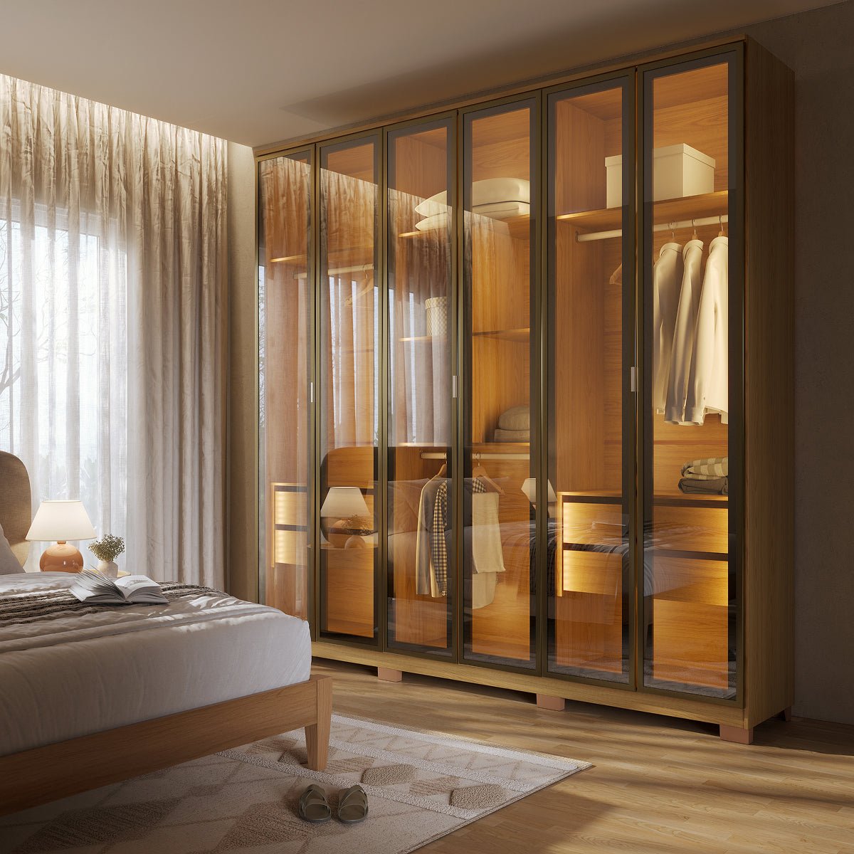 Guarda-Roupa Casal 6 Portas Reflecta Float com Led Lucent 231cm
