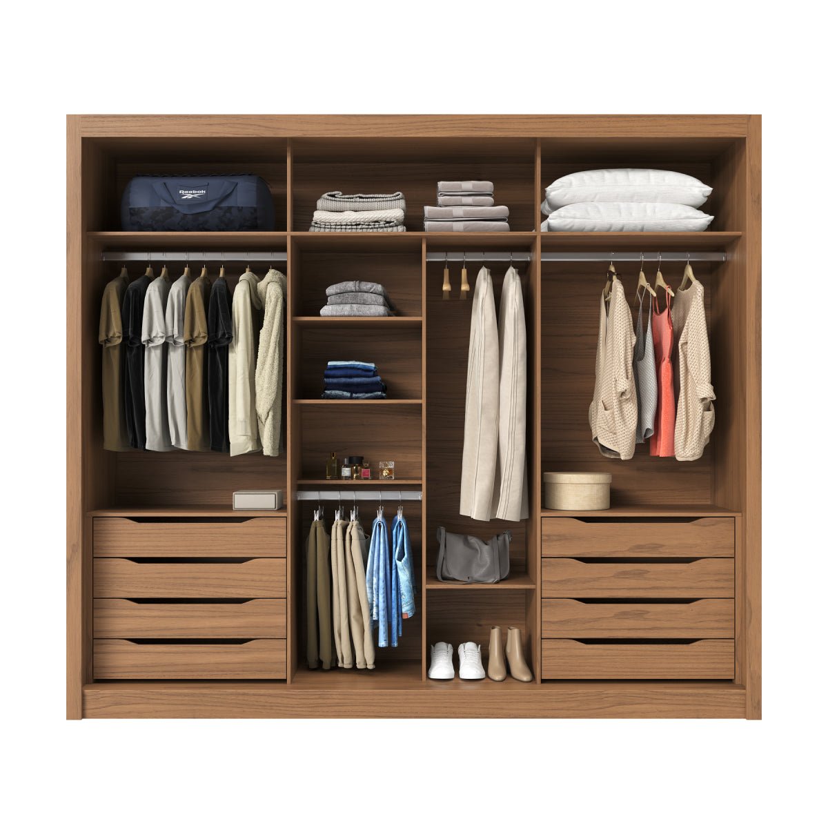 Guarda-Roupa Casal com Espelho 3 Portas de Correr 8 Gavetas Montclair 275 cm Canella com Off-White Fosco