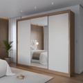 Guarda-Roupa Casal com Espelho 3 Portas de Correr 8 Gavetas Montclair 275 cm Canella com Off-White Fosco