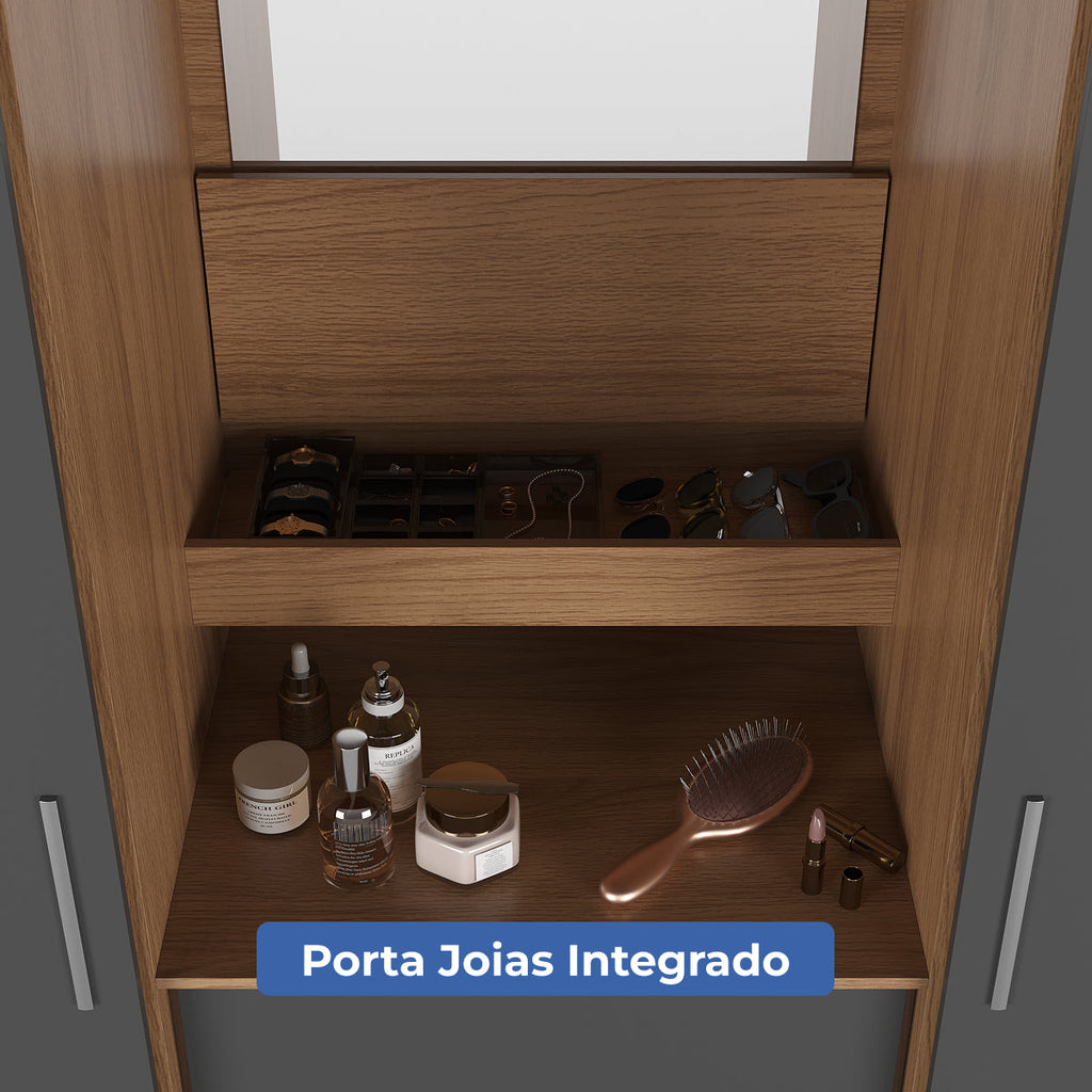 Guarda-Roupa Casal com Espelho 2 Portas de Correr 4 Gavetas Ítalo
