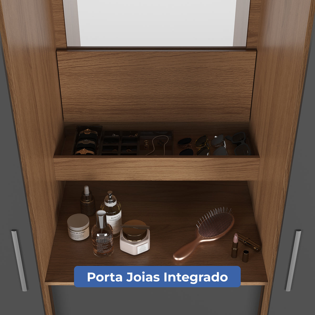 Guarda-Roupa Casal com Espelho 2 Portas de Correr 4 Gavetas Ítalo