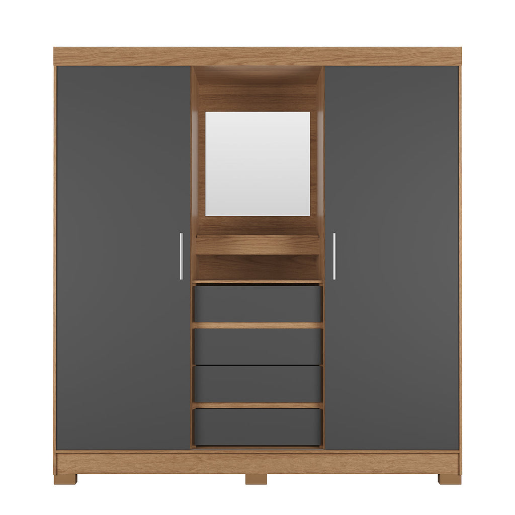 Guarda-Roupa Casal com Espelho 2 Portas de Correr 4 Gavetas Ítalo