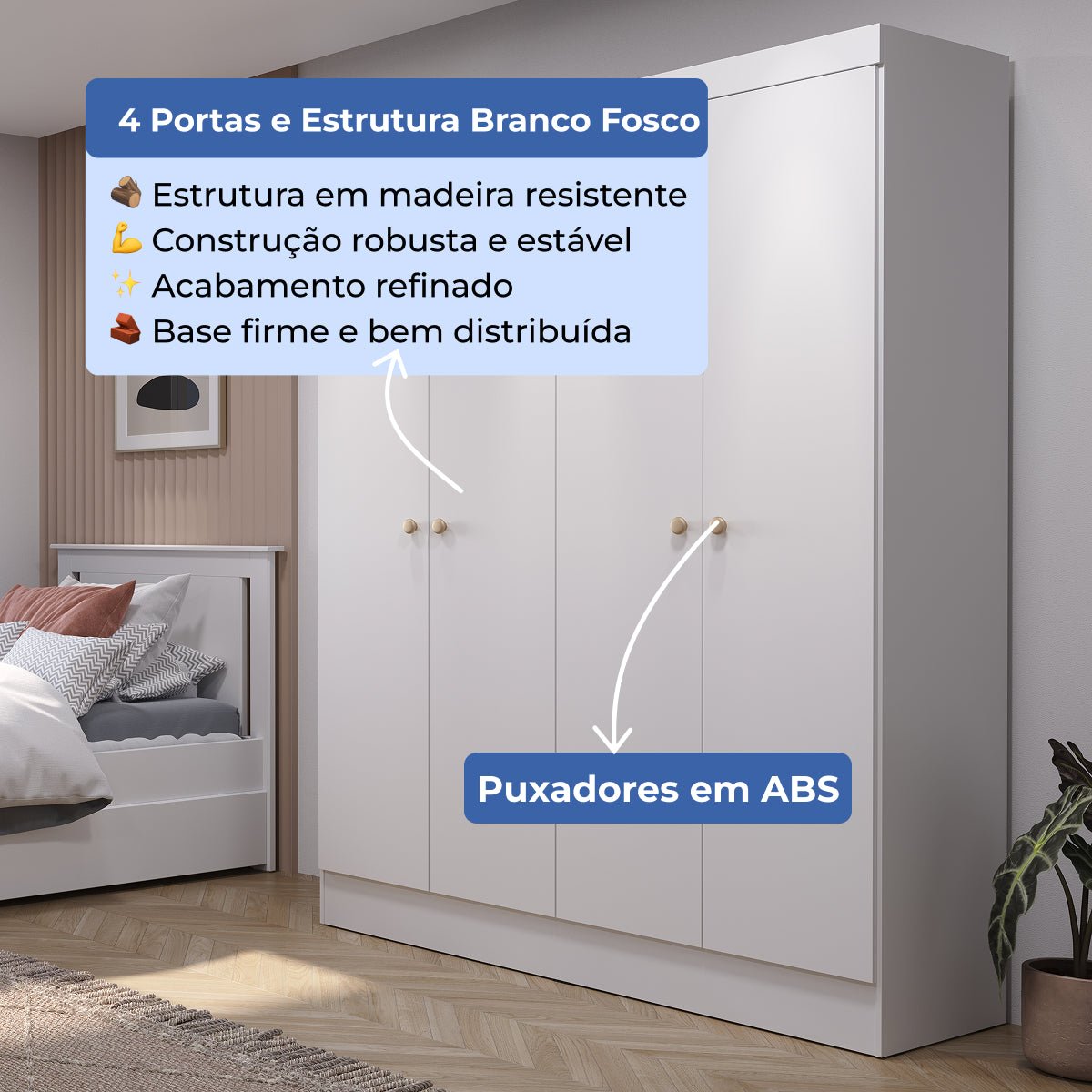 Guarda-Roupa Solteiro 4 Portas 5 Nichos Renzo 135cm