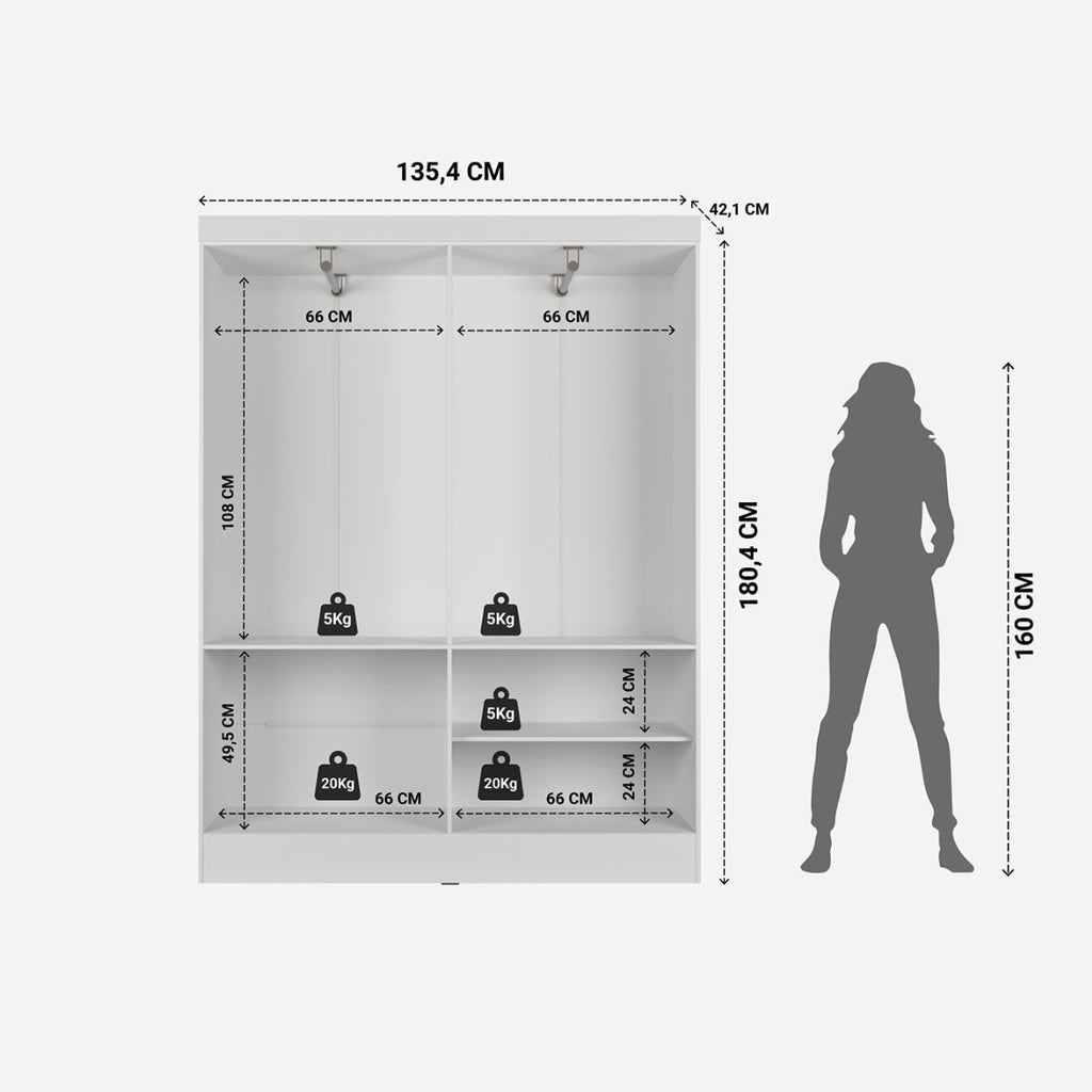 Guarda-Roupa Solteiro 4 Portas 5 Nichos Renzo 135cm