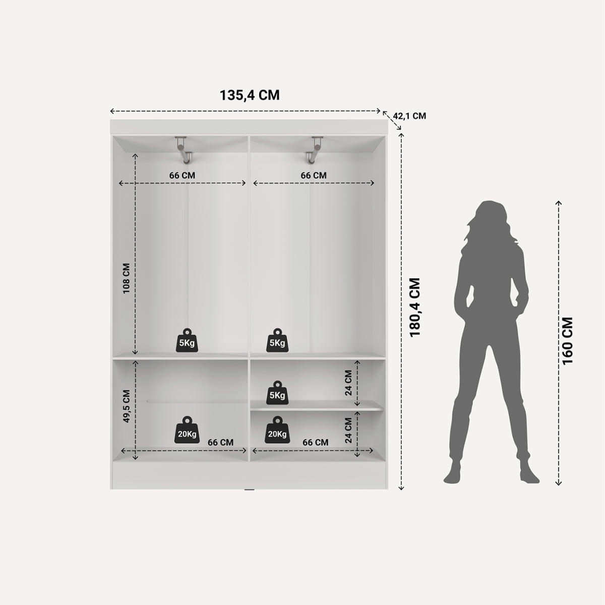 Guarda-Roupa Solteiro 4 Portas 5 Nichos Renzo 135cm
