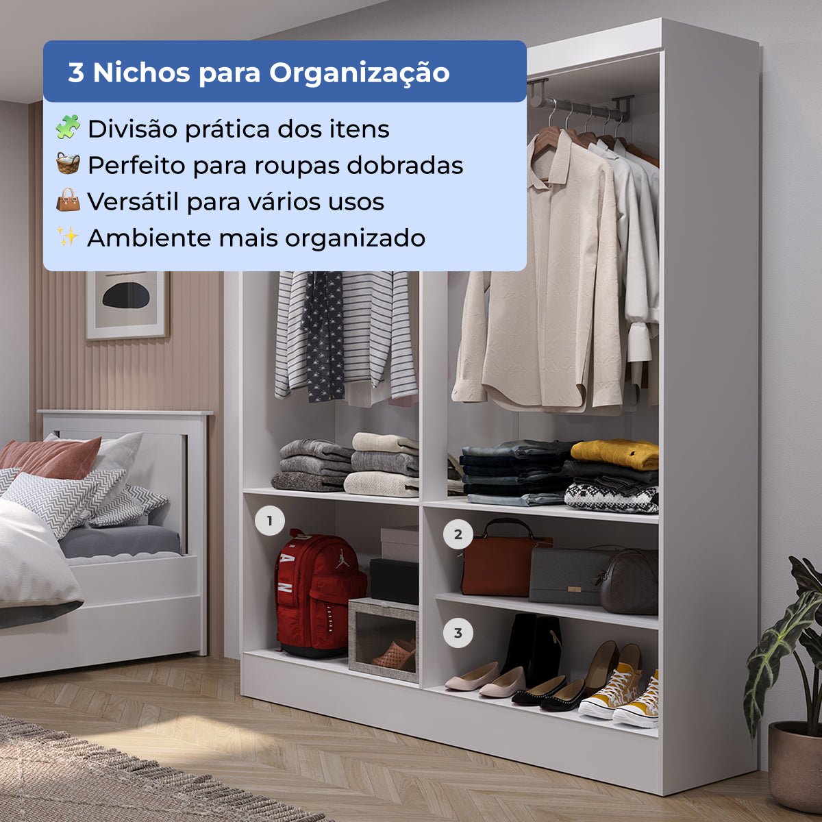 Guarda-Roupa Solteiro 4 Portas 5 Nichos Renzo 135cm
