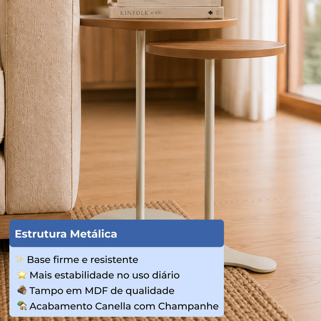 Kit 2 Mesas Laterais Decorativas Botanic Canella com Champanhe