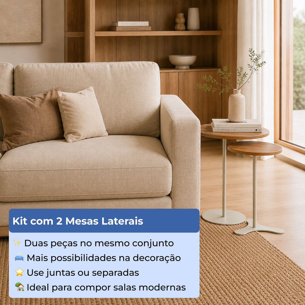 Kit 2 Mesas Laterais Decorativas Botanic Canella com Champanhe