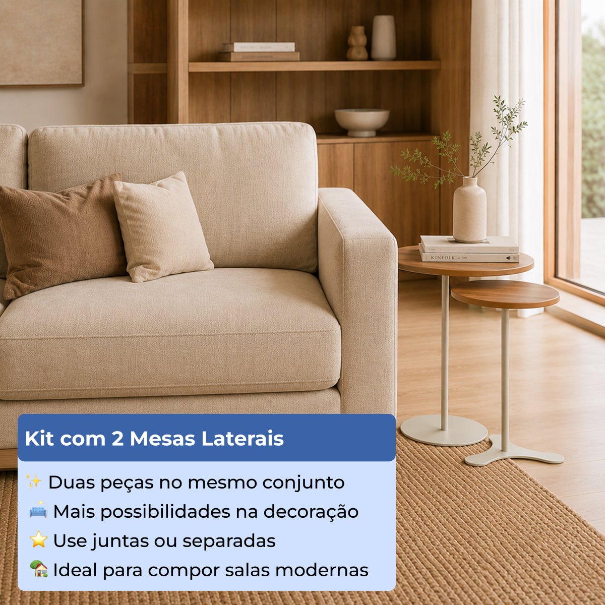 Kit 2 Mesas Laterais Decorativas Botanic Canella com Champanhe