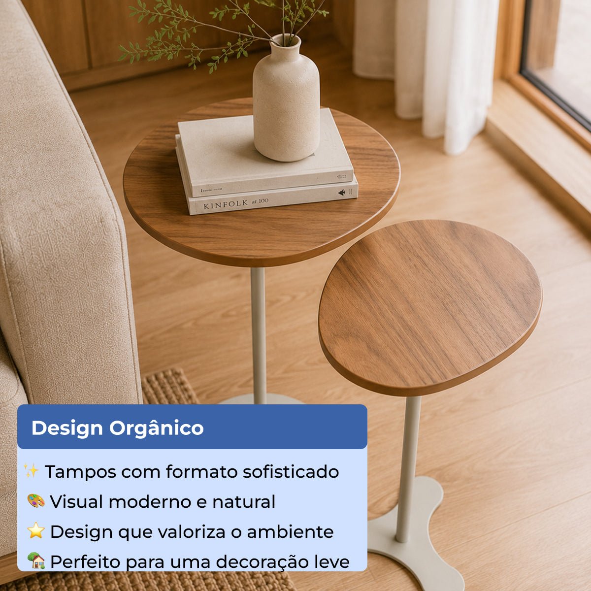 Kit 2 Mesas Laterais Decorativas Botanic Canella com Champanhe