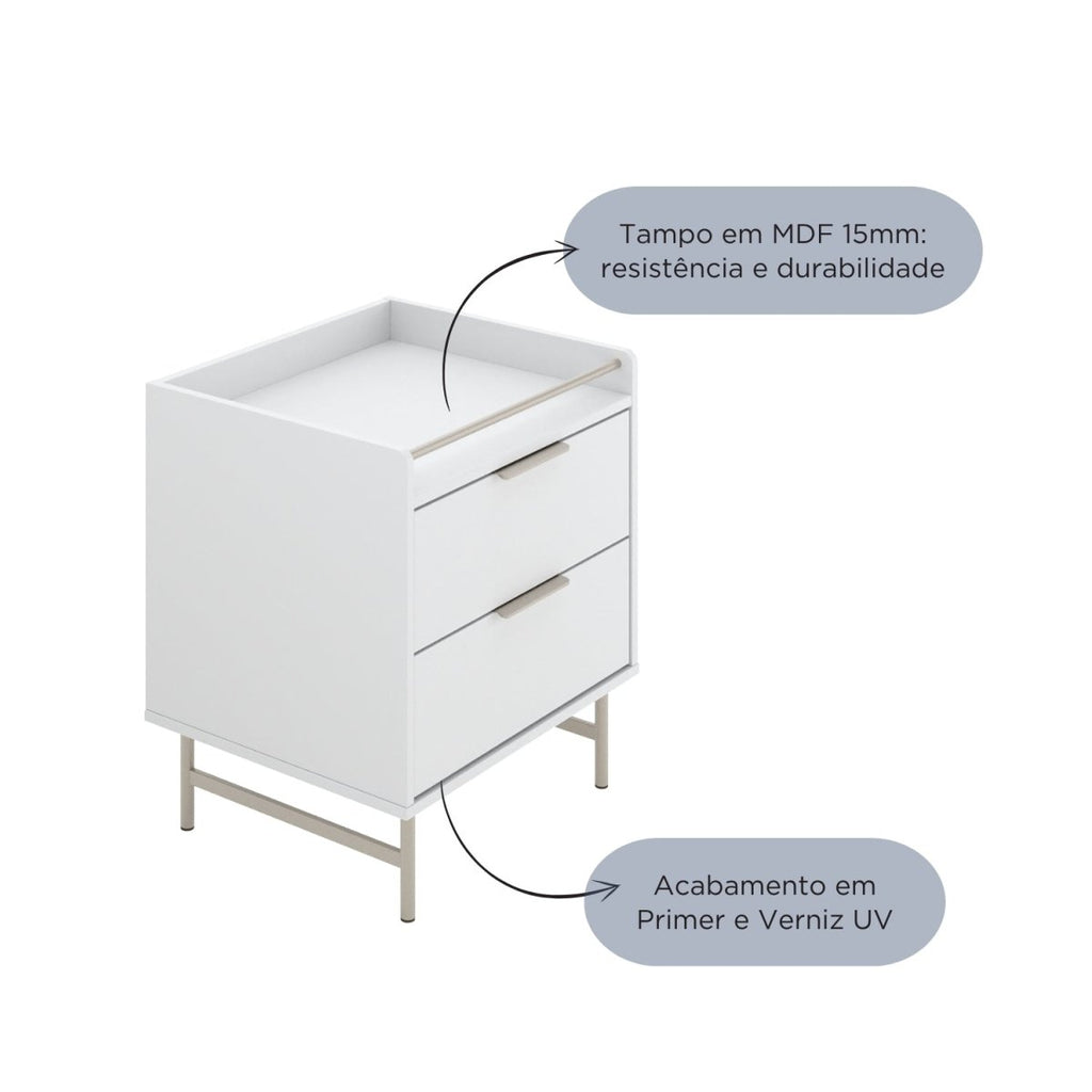 Mesa de Cabeceira 2 Gavetas com LED Yves