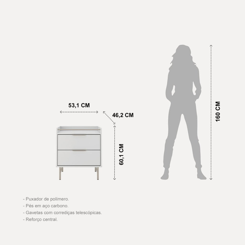Mesa de Cabeceira 2 Gavetas com LED Yves