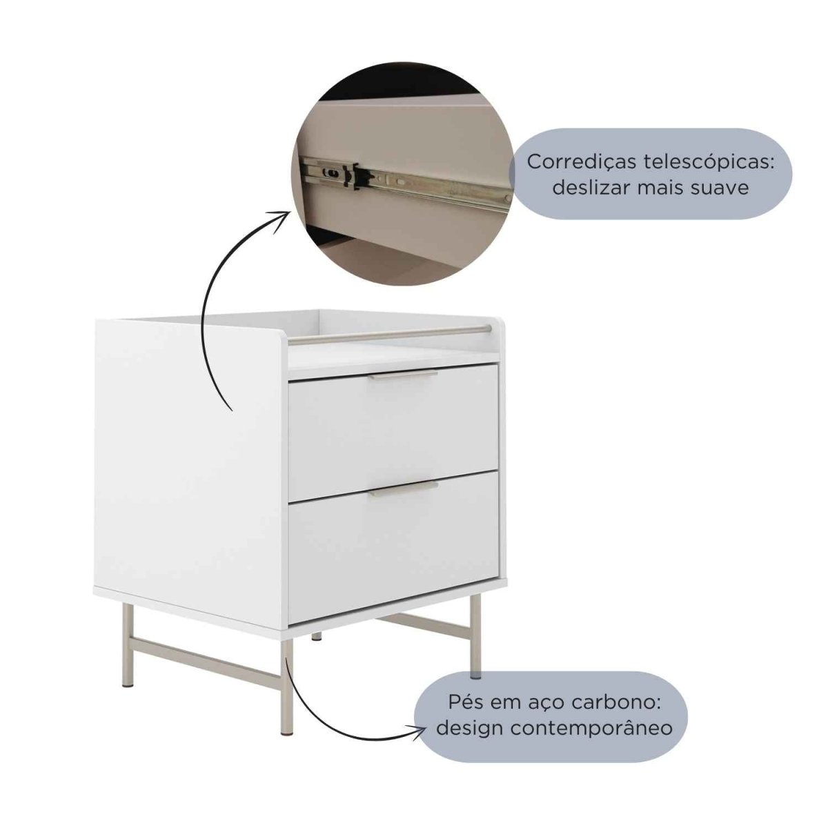Mesa de Cabeceira 2 Gavetas com LED Yves