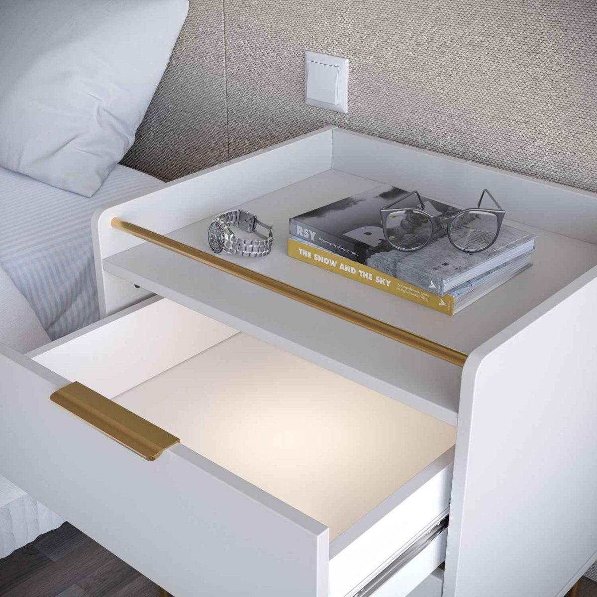 Mesa de Cabeceira 2 Gavetas com LED Yves