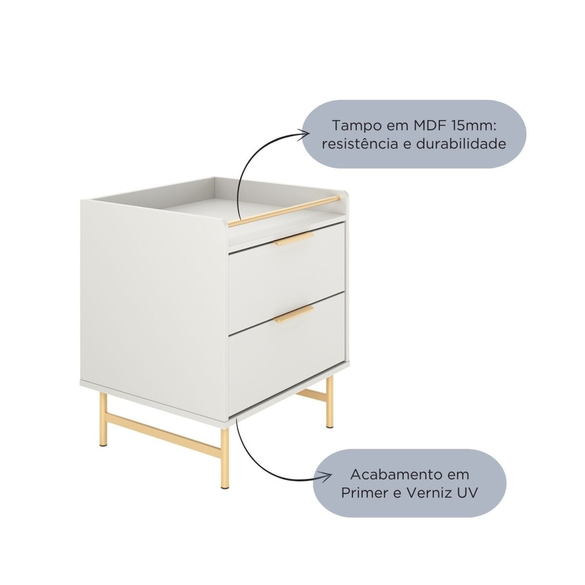 Mesa de Cabeceira 2 Gavetas com LED Yves