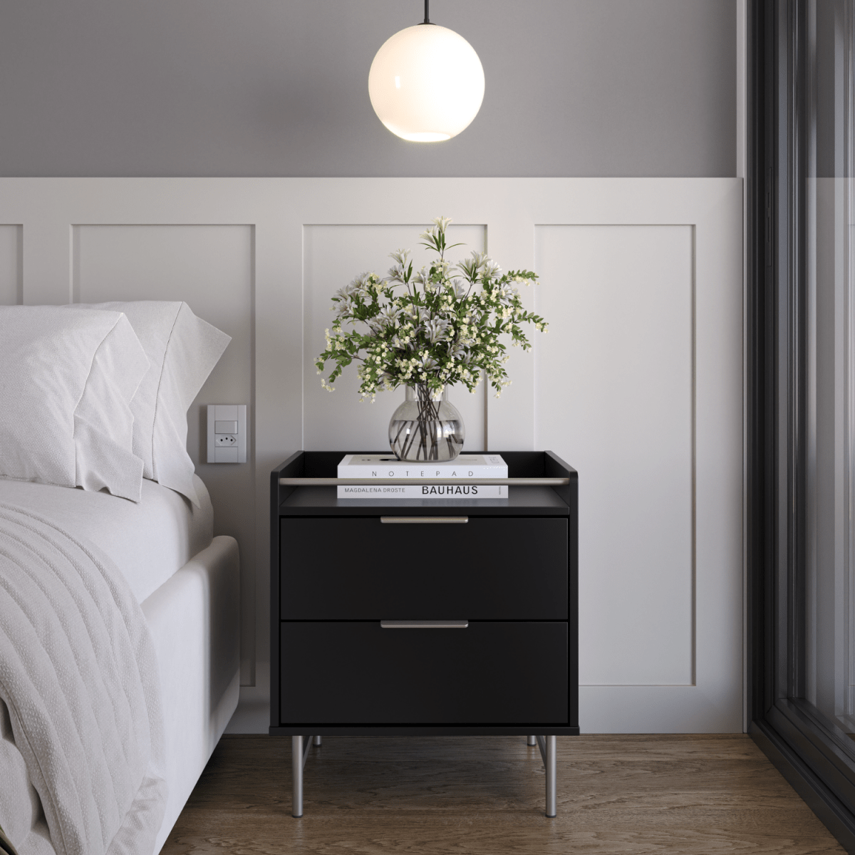 Mesa de Cabeceira 2 Gavetas com LED Yves